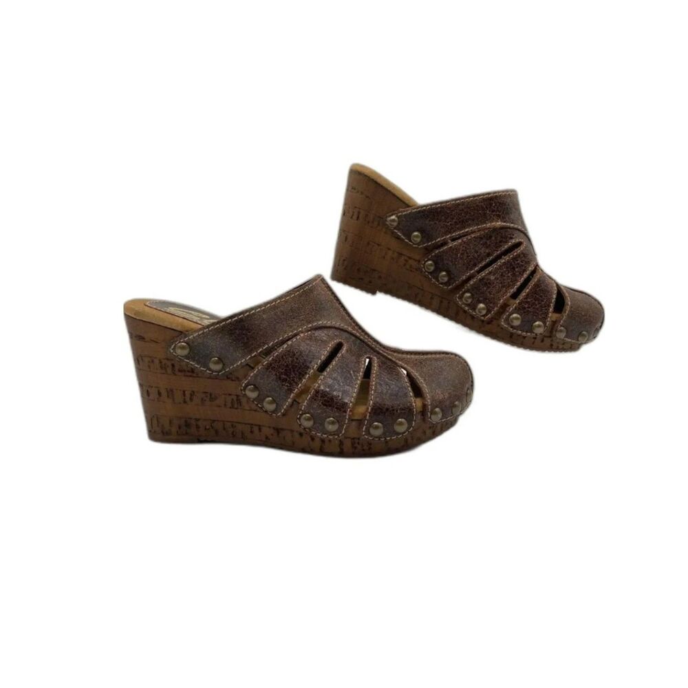 Sbicca Brown Leather Wedge Sandals - Size 38/7.5